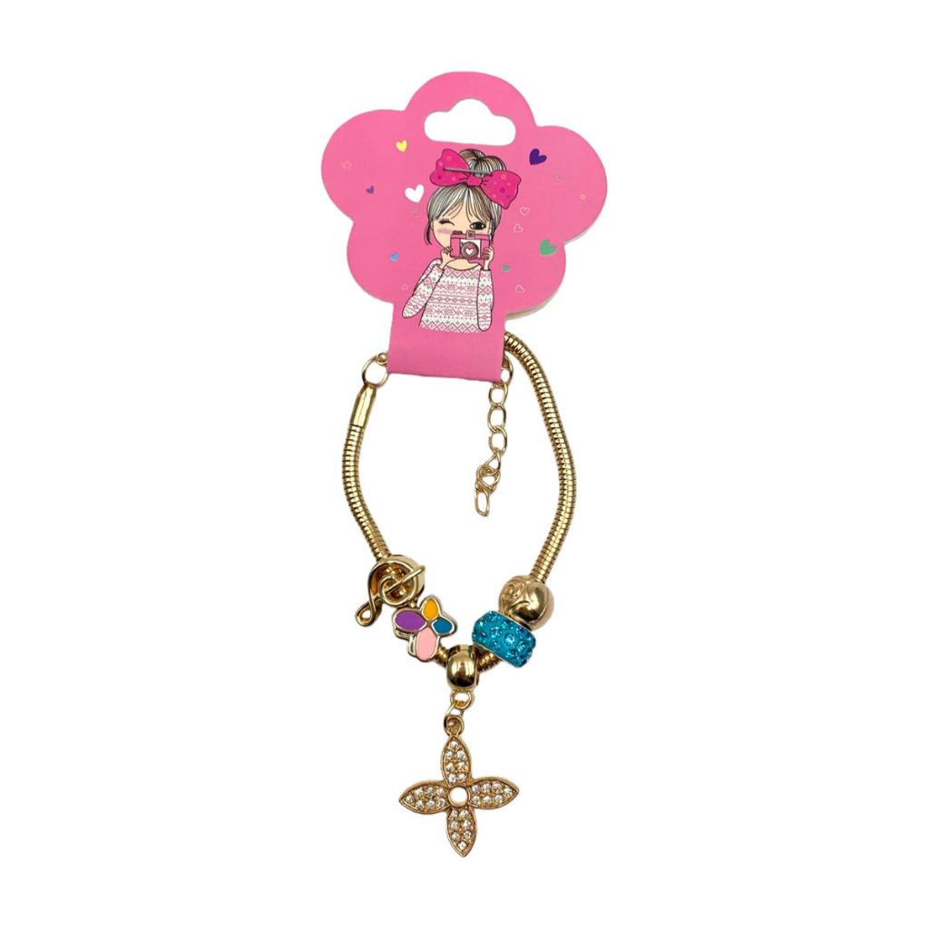 Pulseira Infantil Menina Princesa Berloque Luxo Festa Moda Acessorio Strass Brilhante