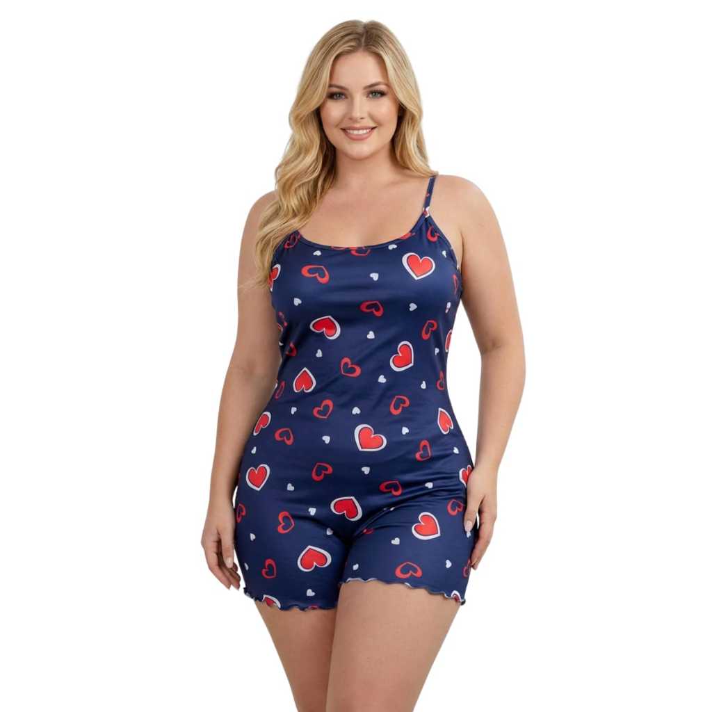 Pijama Macaquinho Plus Size Estampado Dormir Com Confortavel
