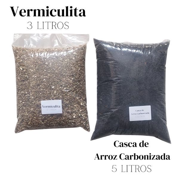Vermiculita Expandida 3L + Casca de Arroz Carbonizada 5L Plantas Rosa do Deserto Cactos e Suculentas