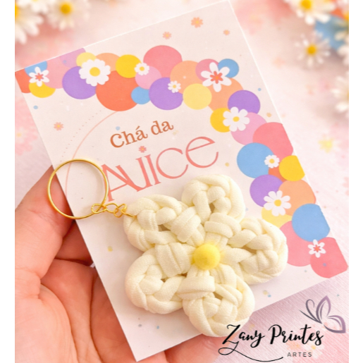 Chaveiros margarida em fio de malha +cartão personalizado-Lembrancinha maternidade/chá de bebê/aniversário/ dia das mães