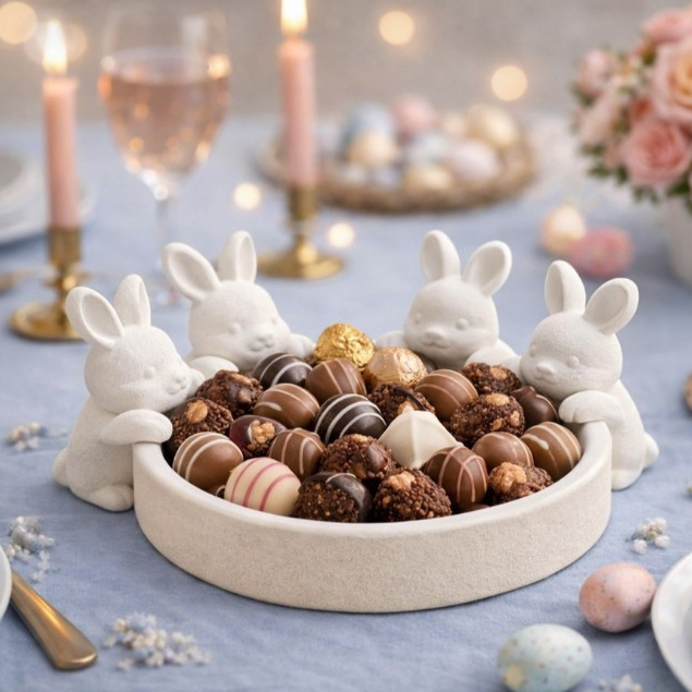 Bandeja Decorativa com Coelhos – Bandeja Ornamental para Doces, Café e Cantinho do chá, Presente Criativo, Mesa Posta em Oferta na Shopee