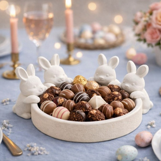 Bandeja Decorativa com Coelhos – Bandeja Ornamental para Doces, Café e Cantinho do chá, Presente Criativo, Mesa Posta em Oferta na Shopee