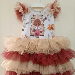 Vestido Tutu Infantil Capivara Marrom