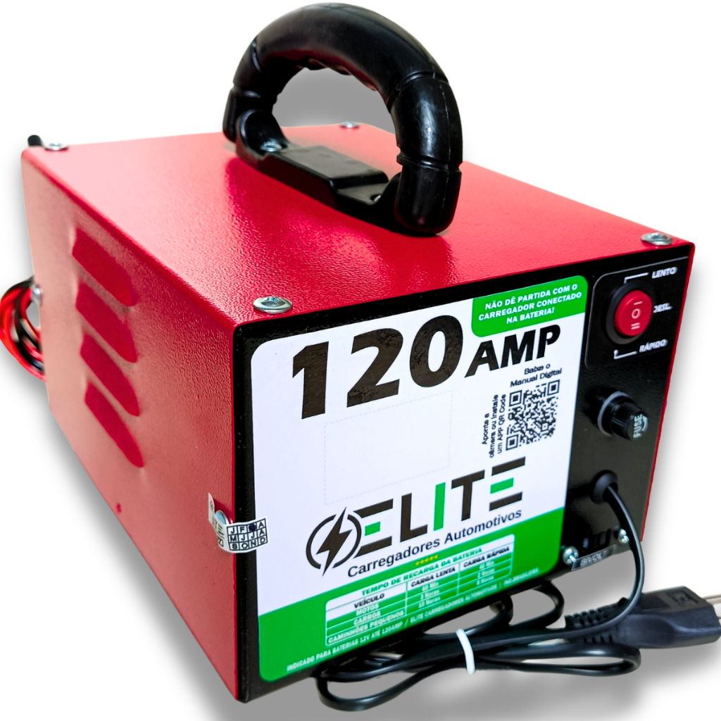 Carregador 12V Bivolt 110/220V Carga lenta e rápida bateria até 120Amp com turbo ventilação