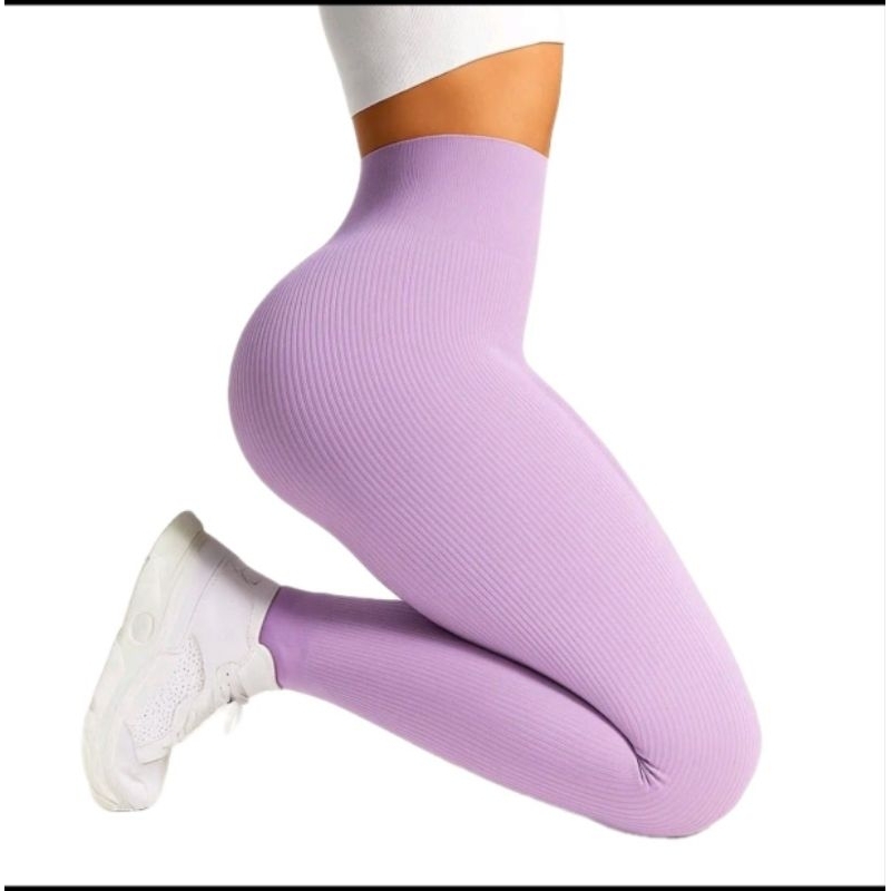 Leggings canelada premium sem costura de cintura alta para academia treggings