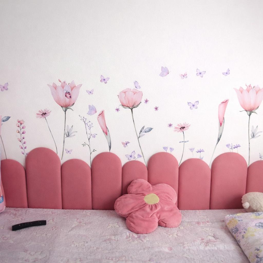 Adesivo de Parede em Recorte 200x48 cm sem fundo flores suspensas jardim Tulipa - Envio Imediato