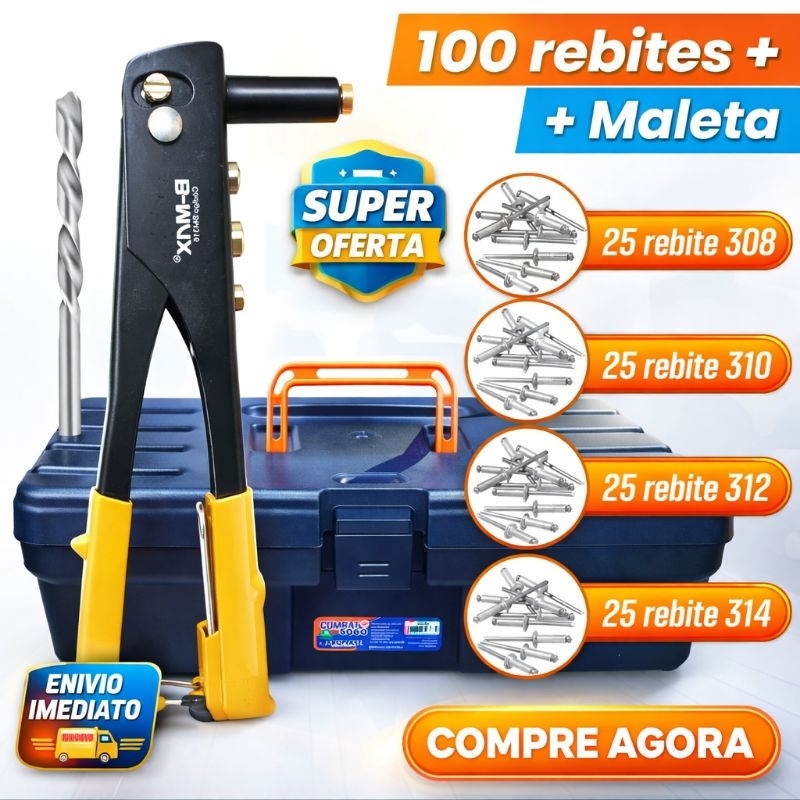 Kit Alicate Rebitador Rebitadeira Manual ESTE ANUNCIO CONTÉM VARIAÇÕES