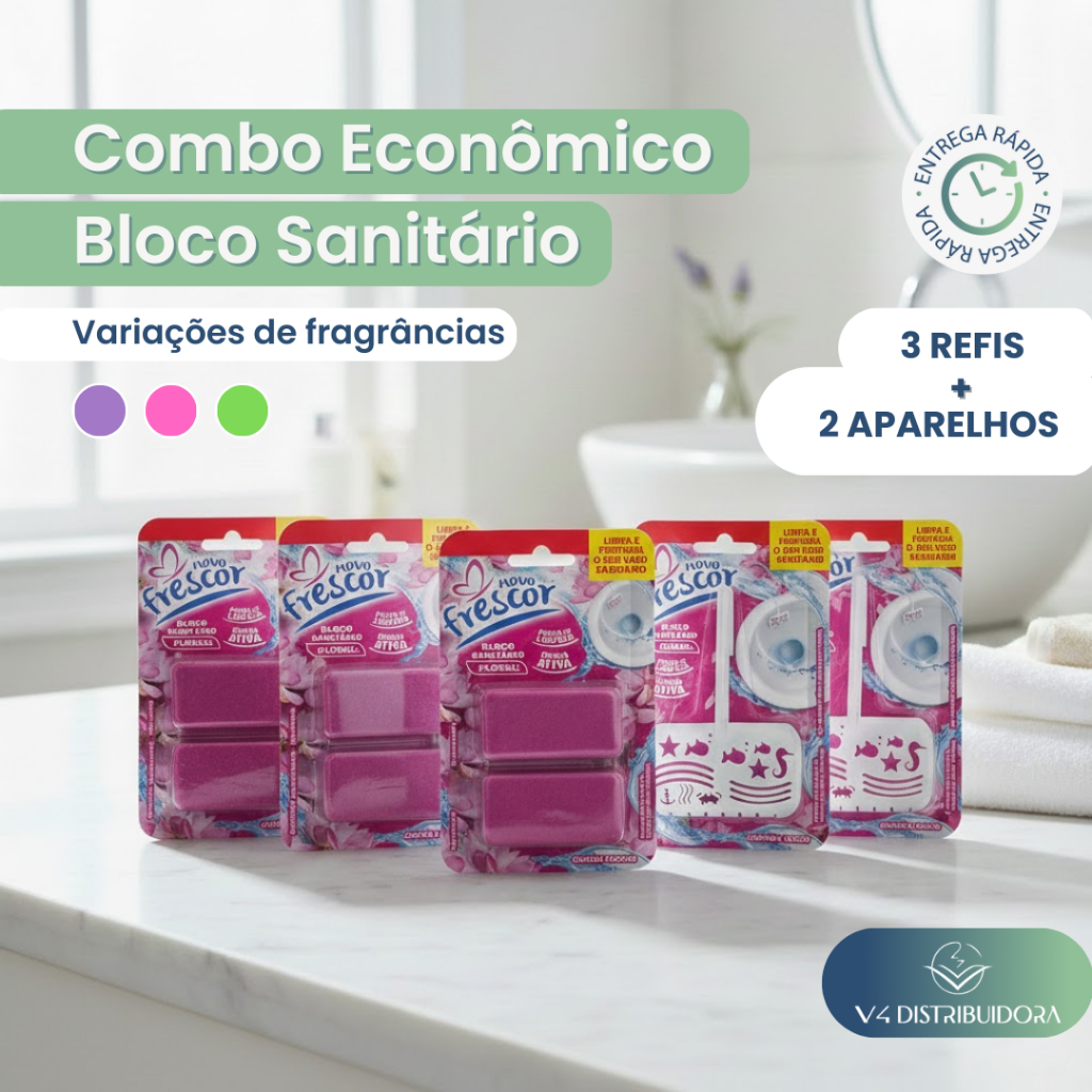 Kit Bloco Sanitário Novo Frescor 3 Refis + 2 Aparelhos