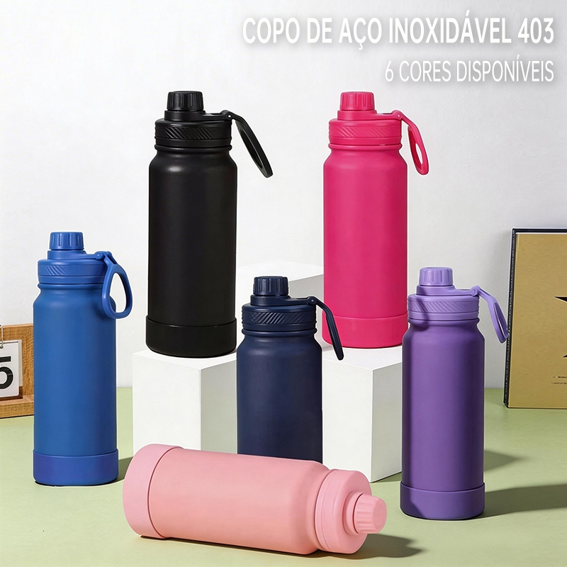 Garrafa Térmica Alça Academia Inox 350ml/600ml/800ml/1000ml