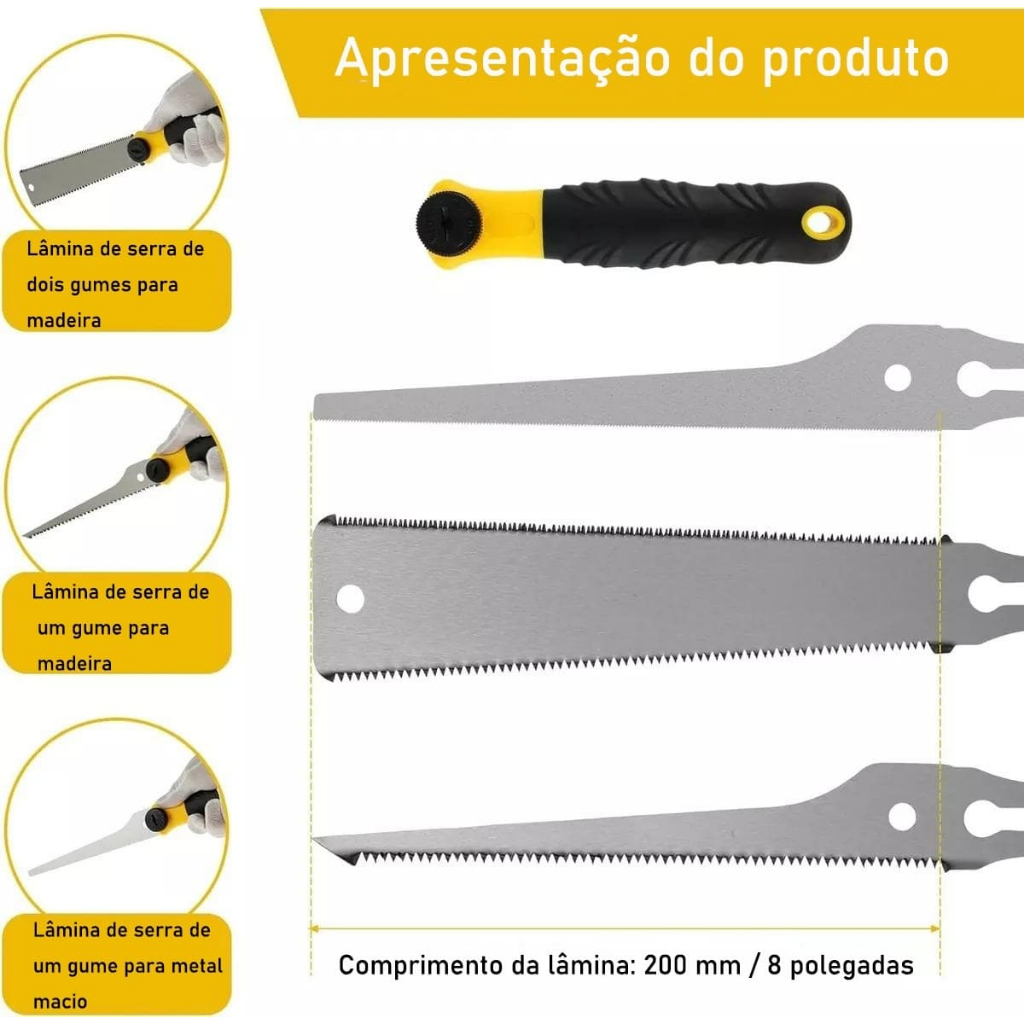 Detalhes do Serrote Japonês Ryoba 3 hojas Para Marcenaria Profissional Cortes Precisos em Madeira