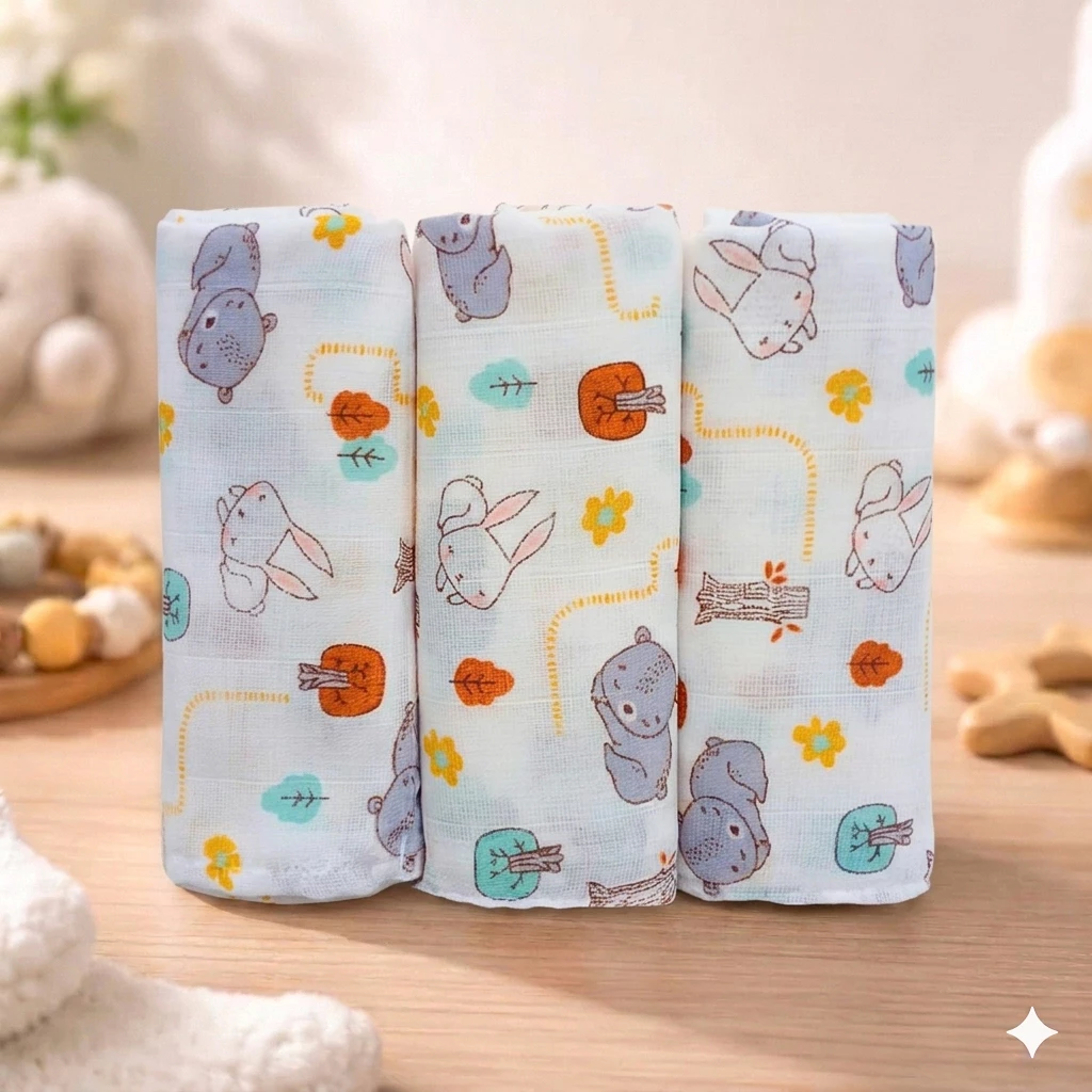 Kit 3 Fraldas de Pano Ombro Estampada c/ Bainha 100% Algodão Menino Menina Enxoval 100% algodão — imagem 1