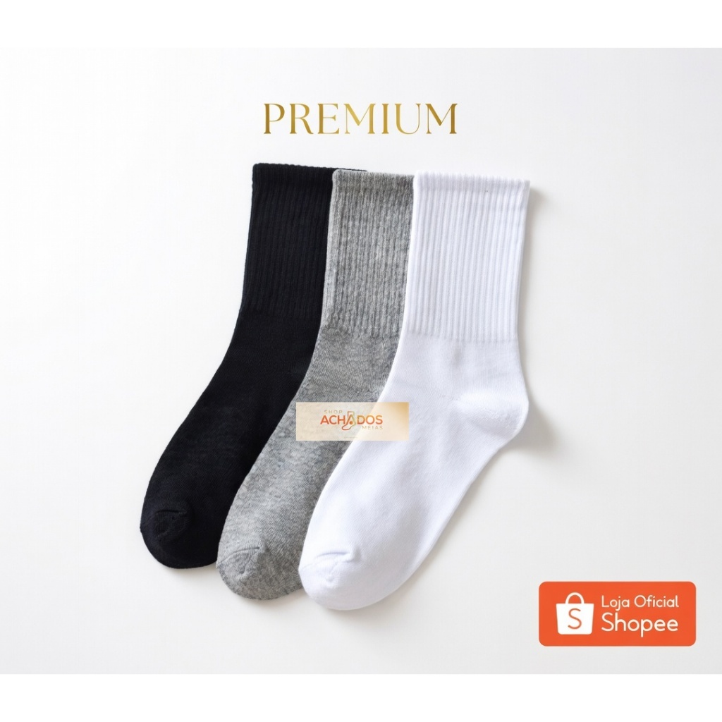 Kit 15 Pares Meias Cano Longo Algodão lisa masculina frio(KIT3,6,12,15PARES) em Oferta na Shopee
