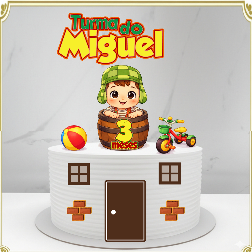 Topo Topper de Bolo Chaves Baby - turma do Chaves Personalizado - Chaves Barril
