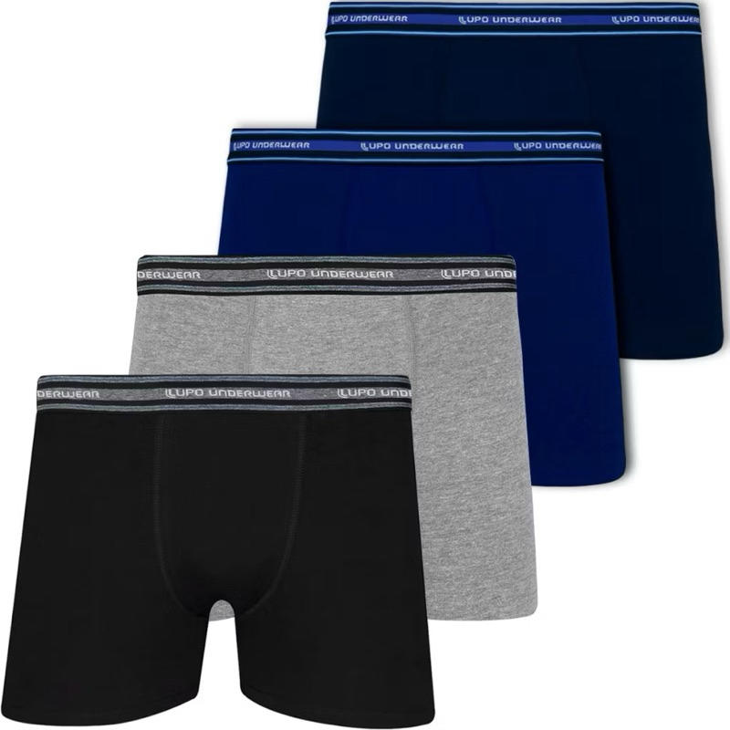 Cueca Boxer Masculina Lupo – Algodão com Elastano (Kit com 4 unidades)