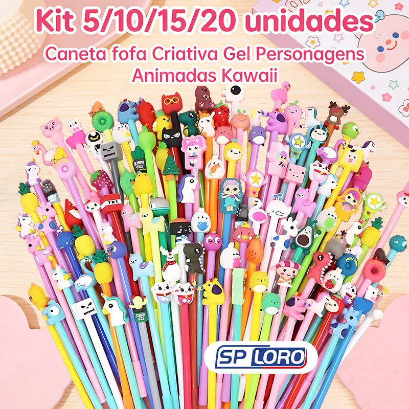 Kit 5/10/15/20 unidades Caneta fofa Criativa Gel 0.5mm Caneta fofa Gel Personagens Animadas YCZXB