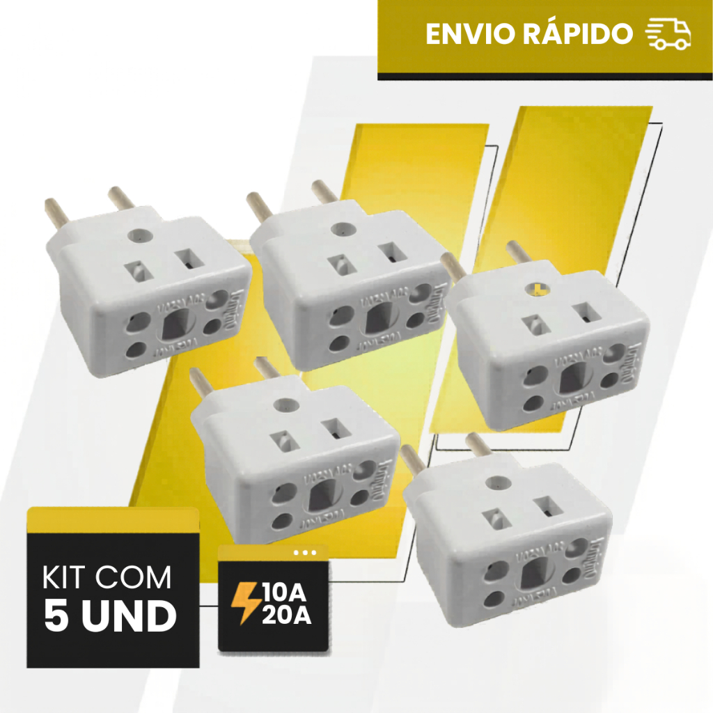 Adaptador de Tomada C/5 Benjamin BOB 10A/20A Pino Maciço Resistente