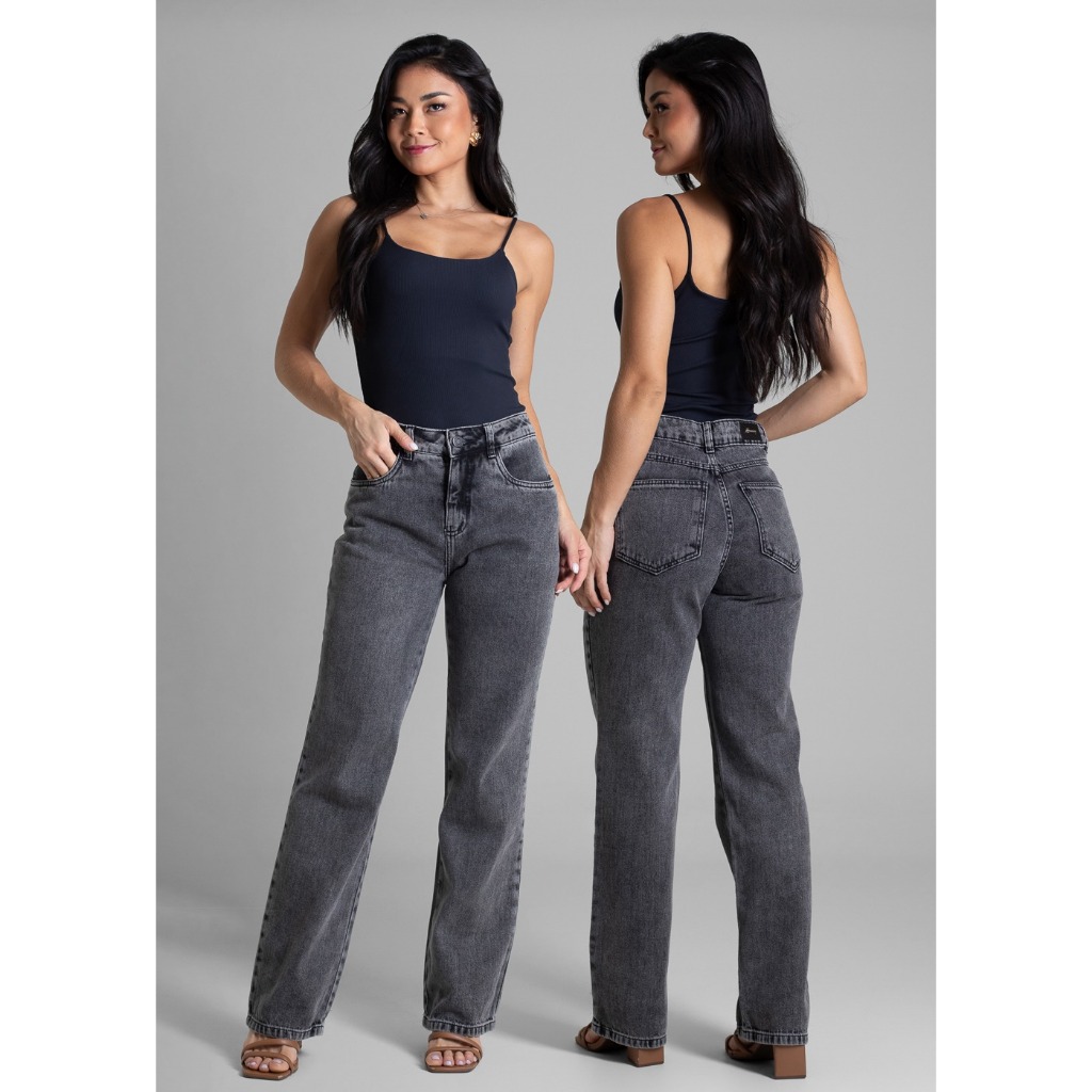 Calça Jeans Feminina Sawary Reta Grafite - 282323