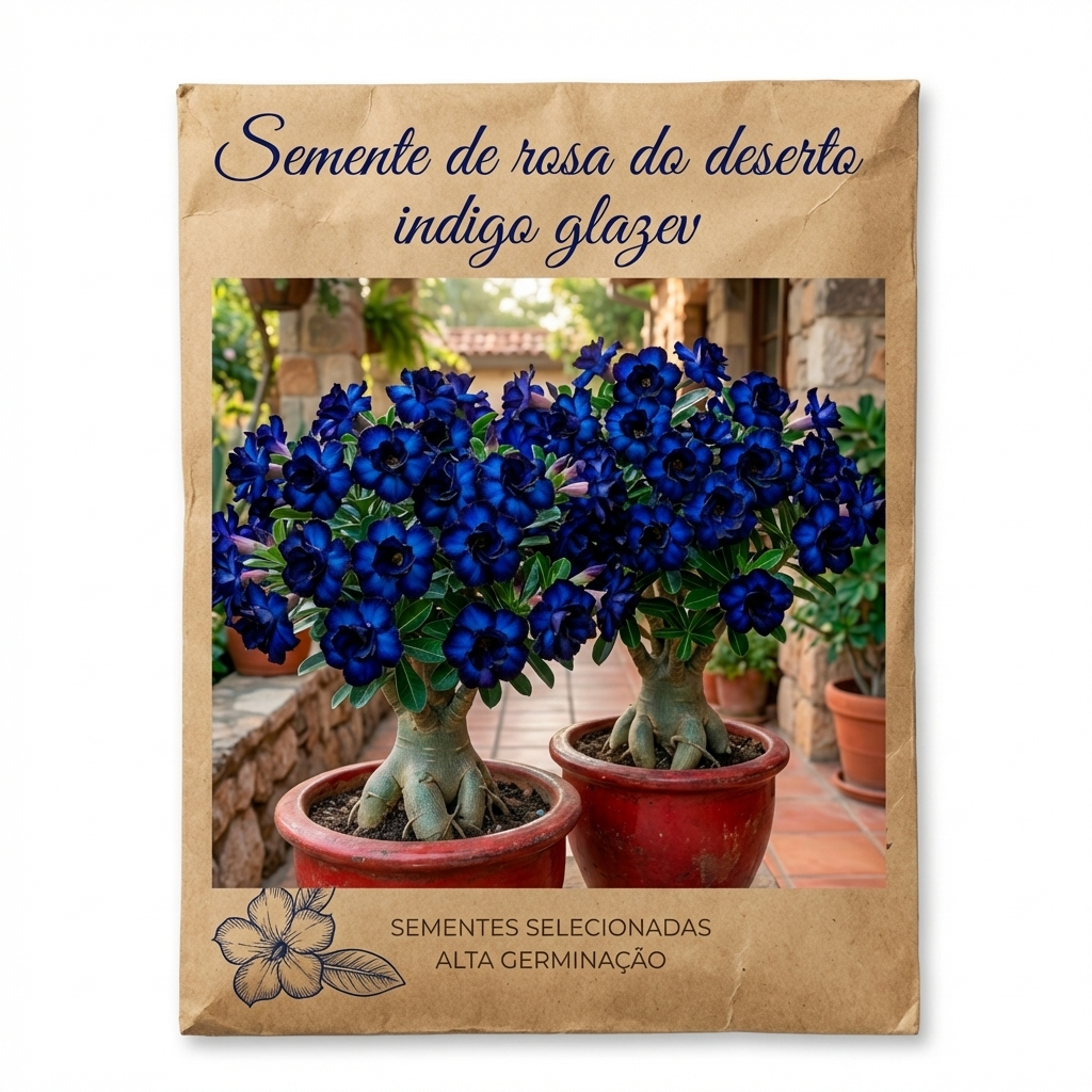 Sementes de Rosa do Deserto – Flores Azul com Preto