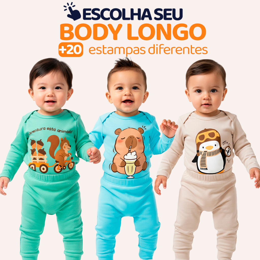 Escolha seu Conjunto Body Bebe Peças de Roupas para Bebê Menino Body Longo + Calça Mijão Roupa de Frio Infantil Bebê L10 em Oferta na Shopee