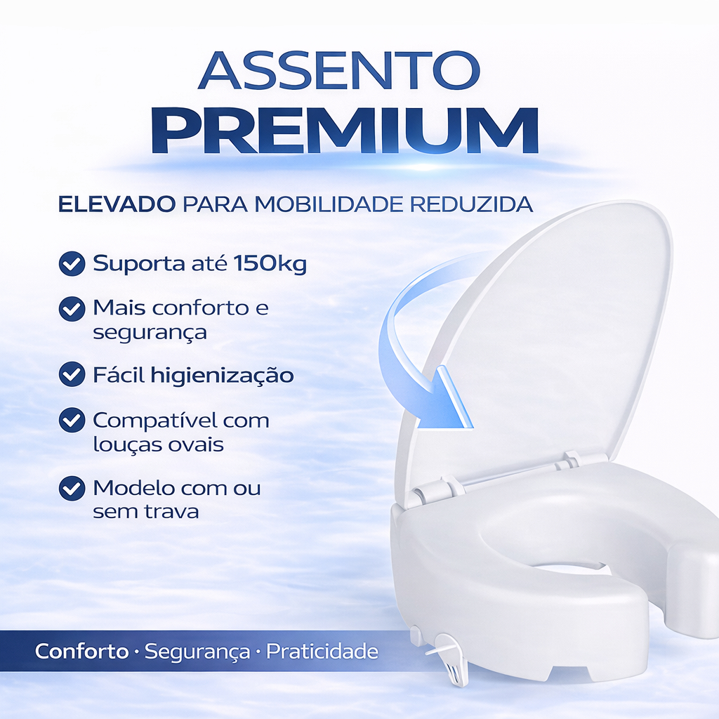 Assento Sanitário Elevado Com Almofadado e Trava 16,5cm Astra