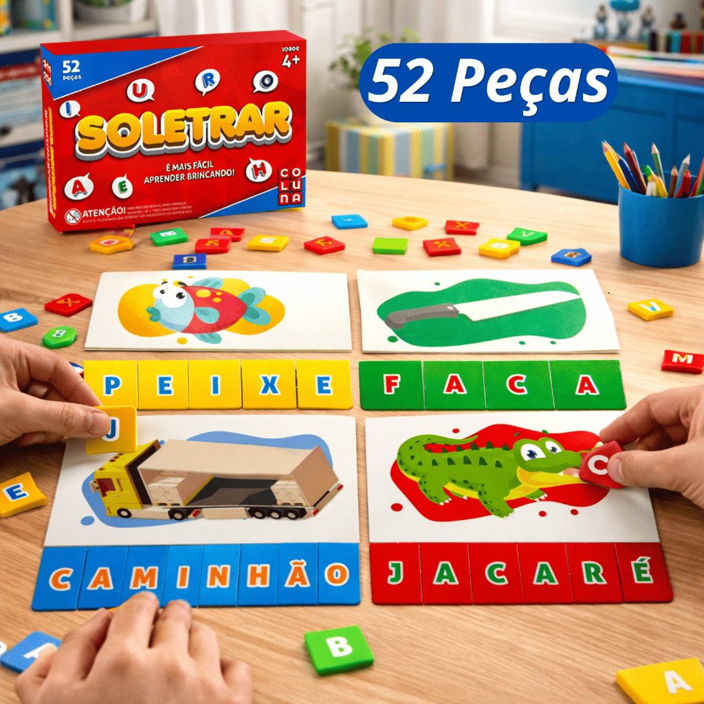 Jogo Pedagógico Educativo Didático Soletrar 52 Peças