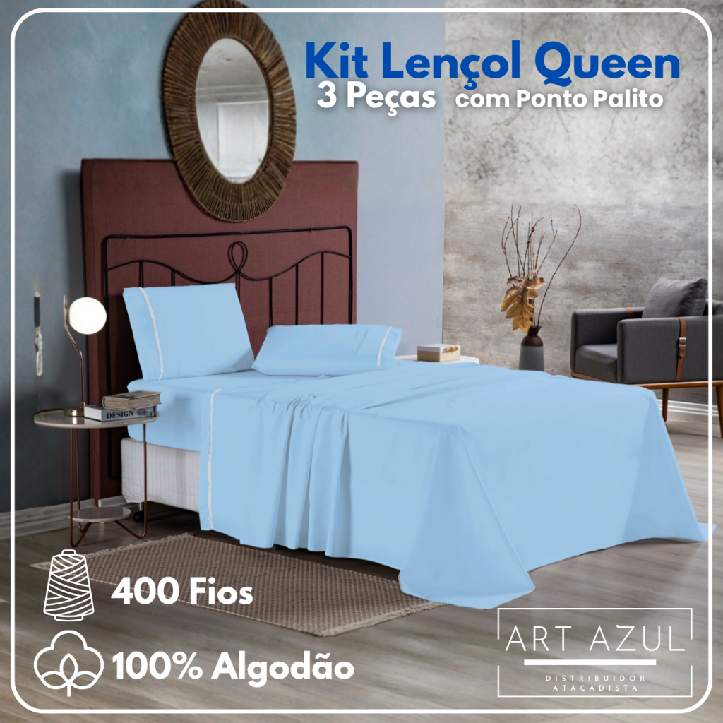 Jogo De Lençol Queen Algodão 400 Fios 3 Pçs Com Elástico em Oferta na Shopee