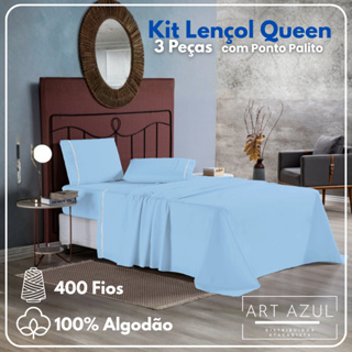Jogo De Lençol Queen Algodão 400 Fios 3 Pçs Com Elástico em Oferta na Shopee