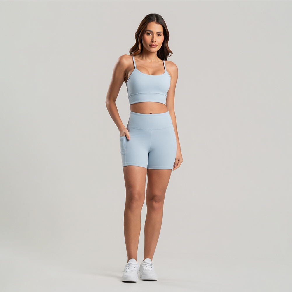 Conjunto Poliamida Top e Short com bolso Fitness Academia Zero Transparência