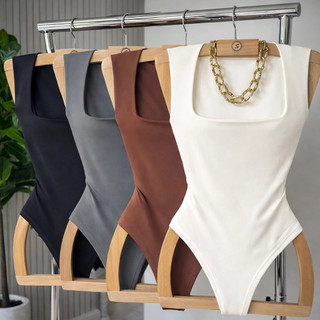 Kit  4 Body Collant Regata Feminino Com Decote Quadrado Têndencia Blogueira