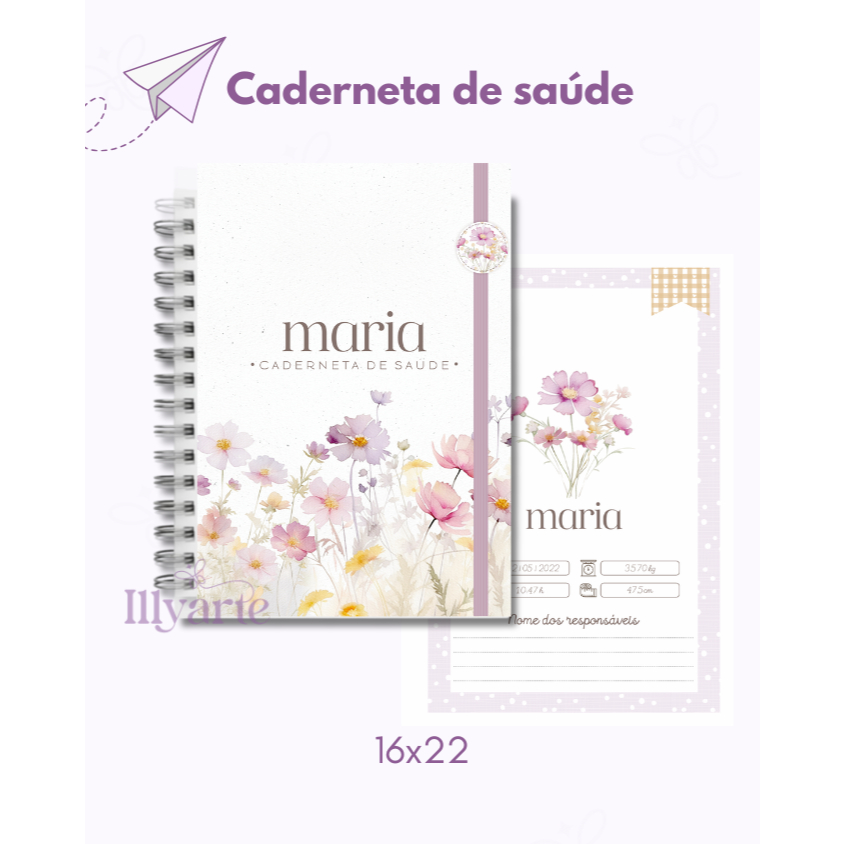 Caderneta de Saúde Personalizada Floral Delicado| Nome da Criança, Vacinas, Consultas, Capa Dura, Maternidade