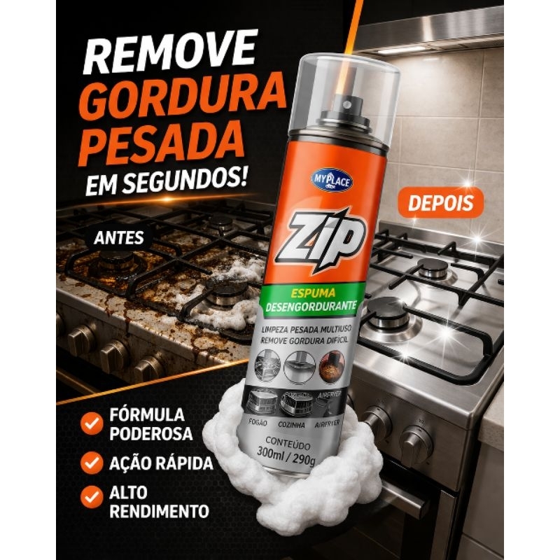 Espuma Limpa Gordura Multiuso Fogão Cozinha Air Fryer e Grelha Zip 300ml em Oferta na Shopee