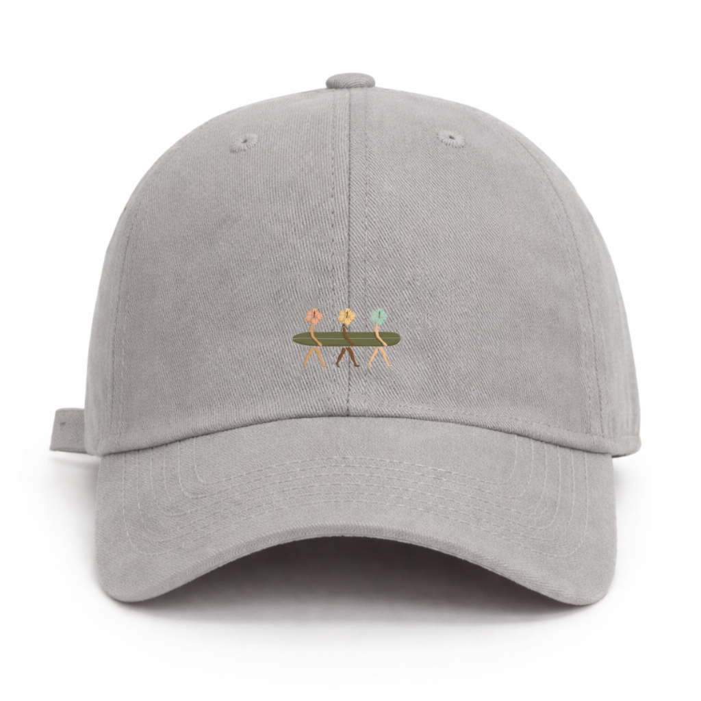 Boné Estampado Desenho Meninas Surf Flores Praia Prancha Ondas do Mar Casual Fofo Chapéu Premium Ajustável Básico Estilo