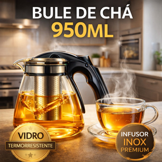 Chaleira Bule de Vidro com Infusor Inox 950ml Premium Chá Café Cozinha Elegante (NÃO VAI AO FOGO) em Oferta na Shopee
