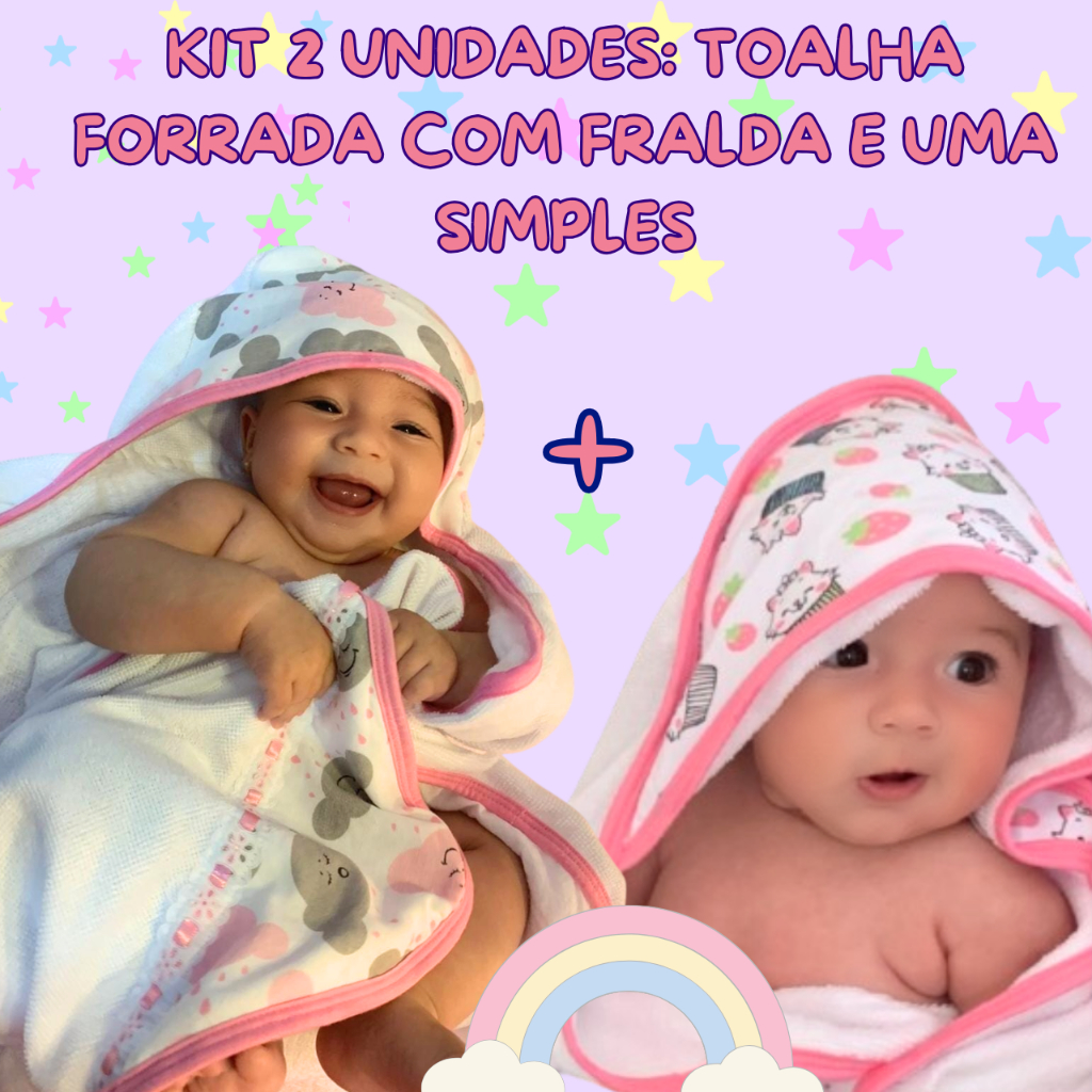 Kit 2 Unidades Toalha de Banho Bebê capuz infantil toalha Dupla Face felpuda forro de Fralda 100% algodão e uma simples