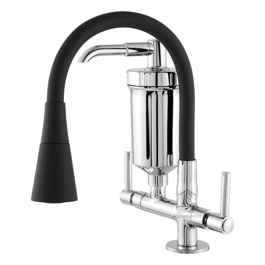 Torneira Cozinha Bancada C Filtro Metal Flexível Preta 2 Funções