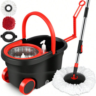 Mop Giratório Cabo Grande 160cm Esfregão Balde 16 Litros Inox 3 Refis e Dispenser Rodinhas e Alça Retrátil