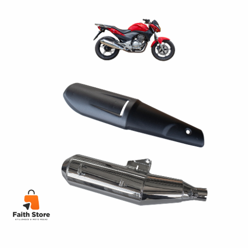 KIT PONTEIRA CROMADA + PROTETOR DE ESCAPE PRETO CB 300 R - 2009 2010 2011 2012 2013 2014 2015