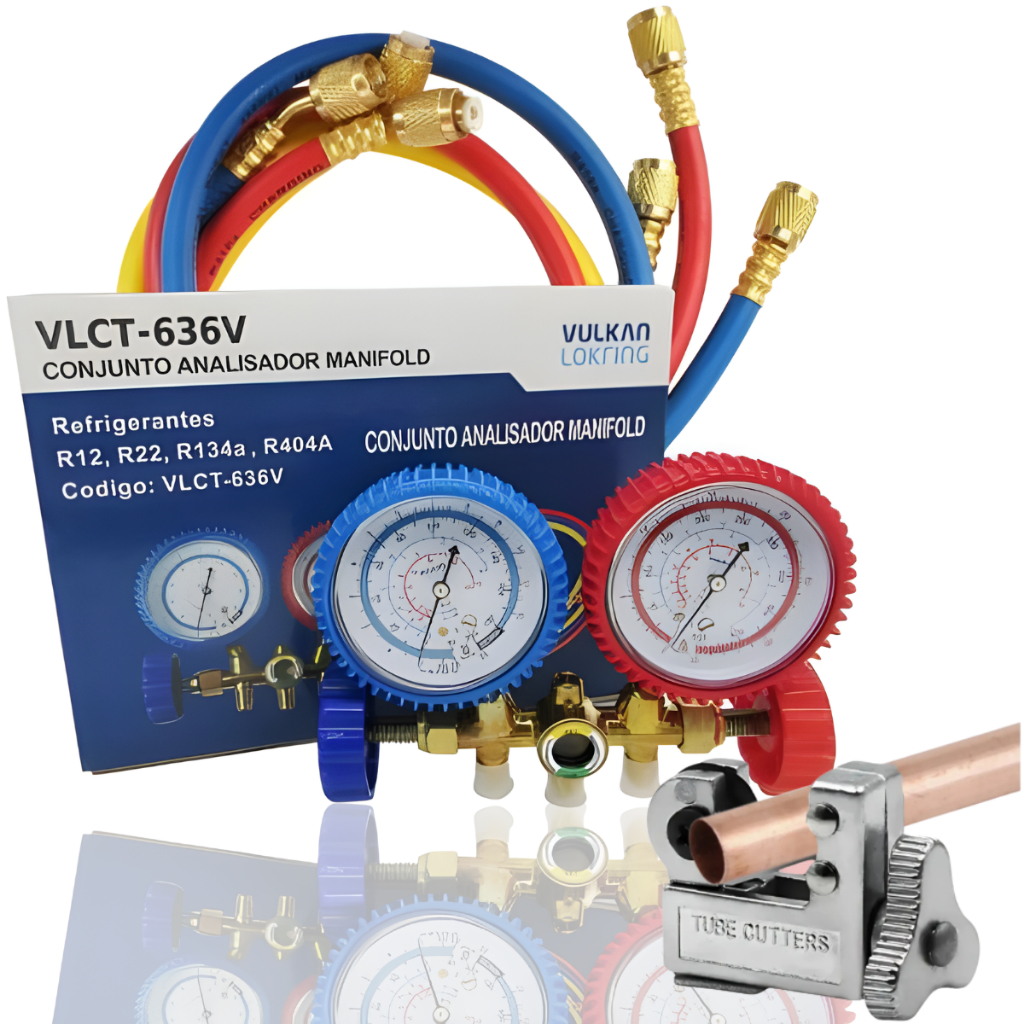 Manifold  R12/R22/R134/R404A Vulkan + Mini cortador para tubos de cobre 1/8 A 5/8