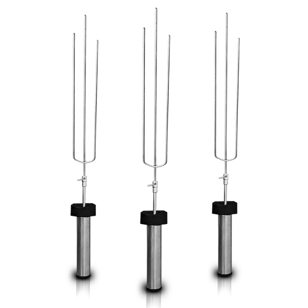 Kit 3 Espetos Giratórios 3 Hastes Inox Regulável Movido À Pilha + Brinde 12 Pilha AA - Brasero