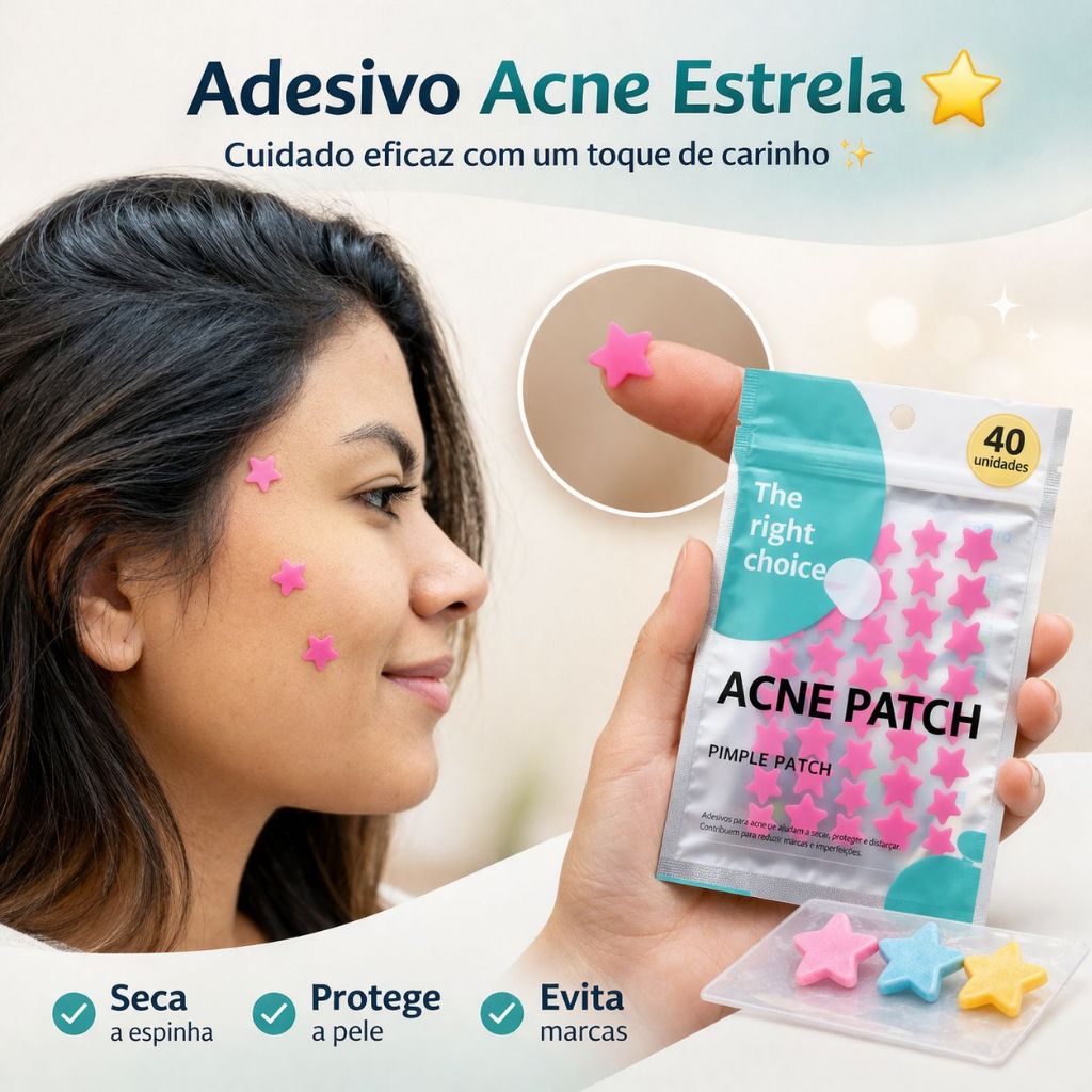 Adesivo Estrela Seca Espinha Hidrocoloide Tratamento Acne Cuidado Facial