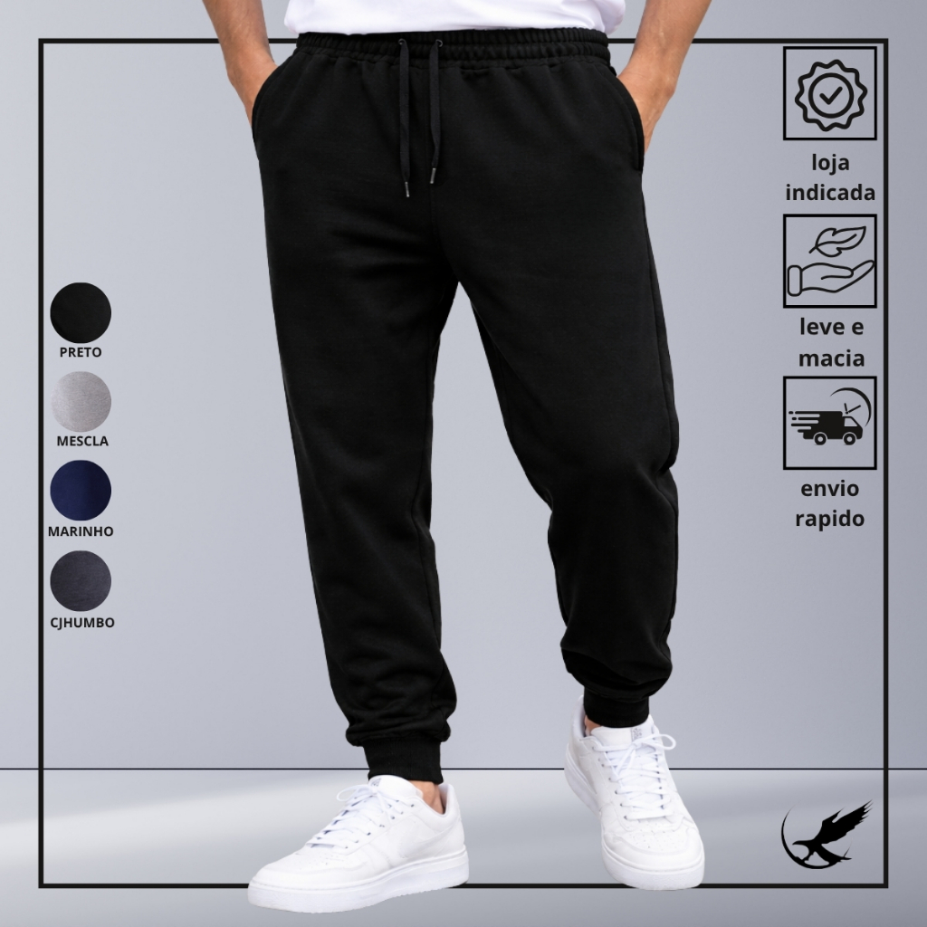 Calça Moletom Jogger Unissex Flanelada Confortável Com Bolsos e Cordão