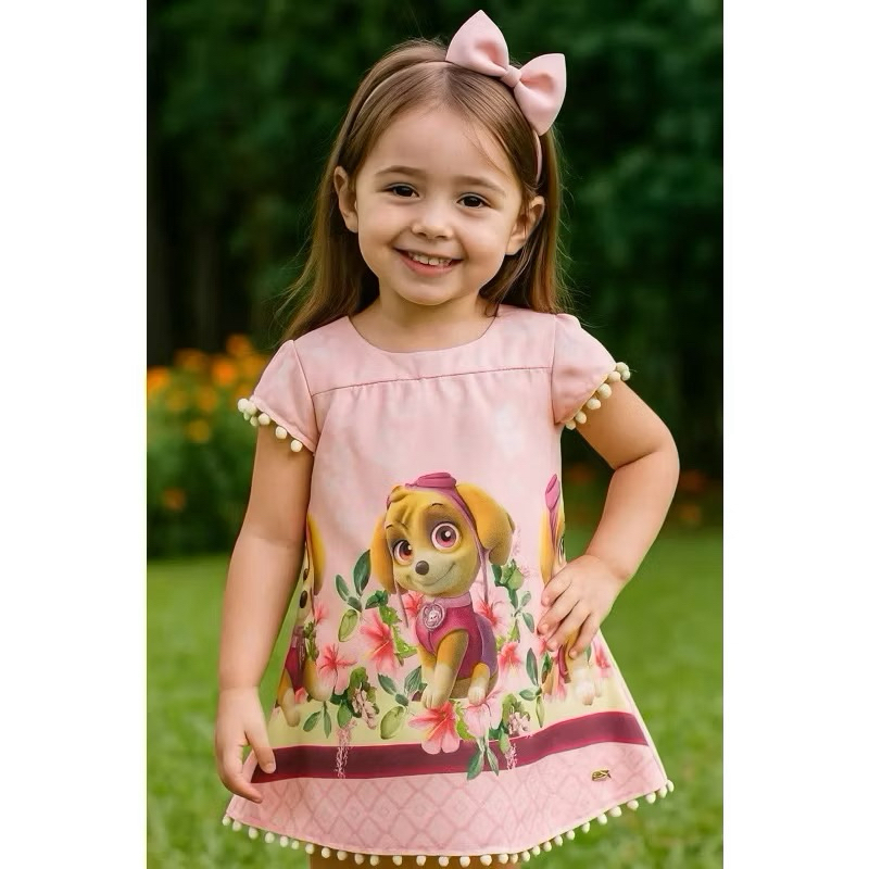 vestido temático infantil patrulha canina Skye Skay Eskay Ryder Chase Rubble Marshall Rocky Zuma (Mod. Sandra))