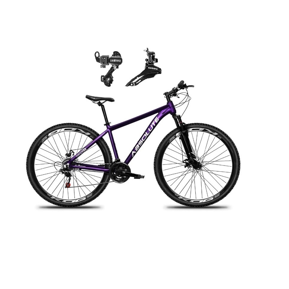 Bicicleta Aro 29 Absolute Nero 5 Câmbios Shimano 21 Marchas Freio a Disco Mountain Bike Alumínio Rapid Fire Suspensão