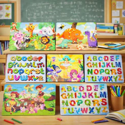 Kit 2/3/5 Quebra - Cabeça Papelão Educativo Colorir Lembrancinha Brinquedo infantil Animais