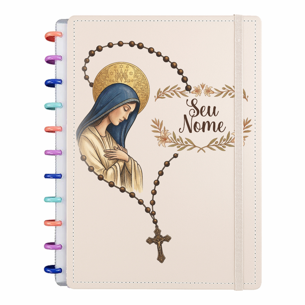 Caderno Personalizado com Nome | Folhas Removíveis A4 A5 | Capa Dura | Religiosa Nossa senhora