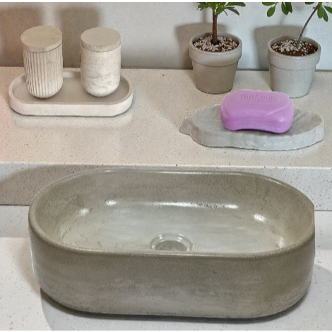 Cuba Oval em Cimento Queimado com Resina – Ideal para Bancada de Banheiro e Lavabo