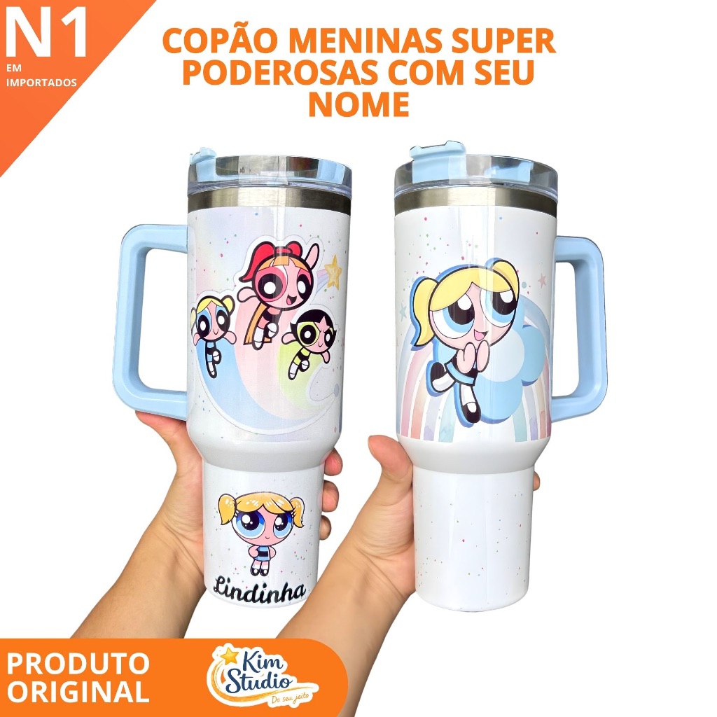 Copão Copo Térmico Garrafa Personalizado das Meninas SuperPoderosas Com seu NOME · 1200ML · Sublimação