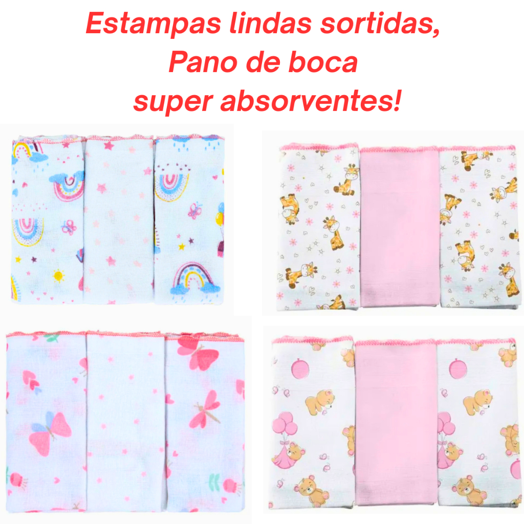 12 Babete Paninho De Boca Bebe Nene Enxoval Bebê 100% Algodão