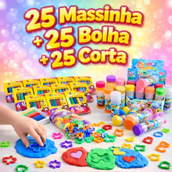 Kit 25 Massinha de Modelar + 25 Bolha de Sabão + 25 Cortador Molde Kit Festa Lembrancinha Infantil