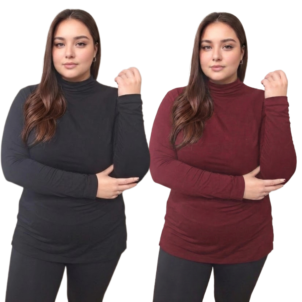 Kit 2 Blusas Plus Size Vest Legging Manga Longa Gola Alta Cacharel Tapa Bumbum em Oferta na Shopee